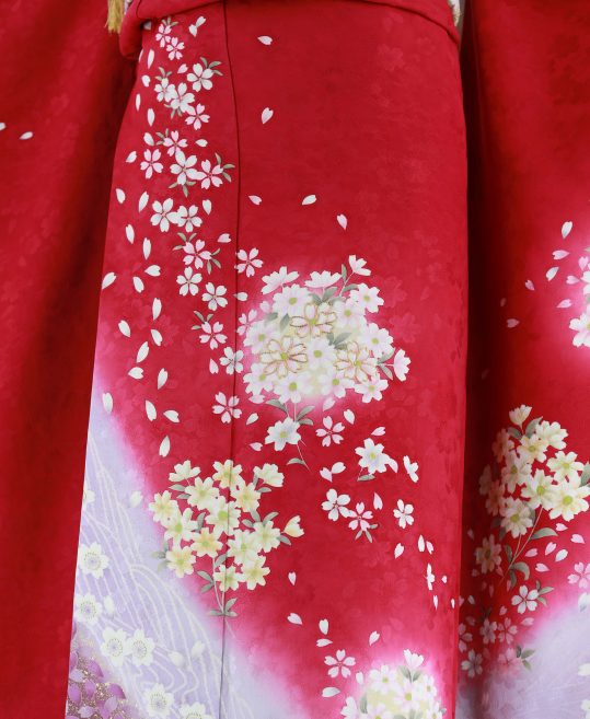 参列振袖[ロマンチック]ローズピンクに紫ぼかし・桜とコスモス[身長169cmまで]No.614